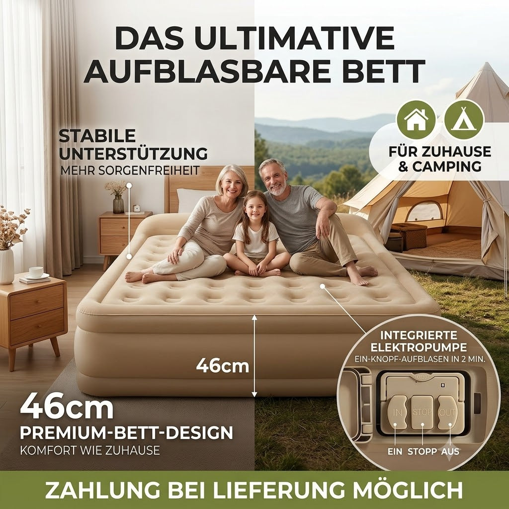 46 cm Luxus-Luftbett | Integrierte elektrische Luftpumpe | Komfortables Gästebett für Zuhause | Ideal für Zuhause, Camping und Reisen